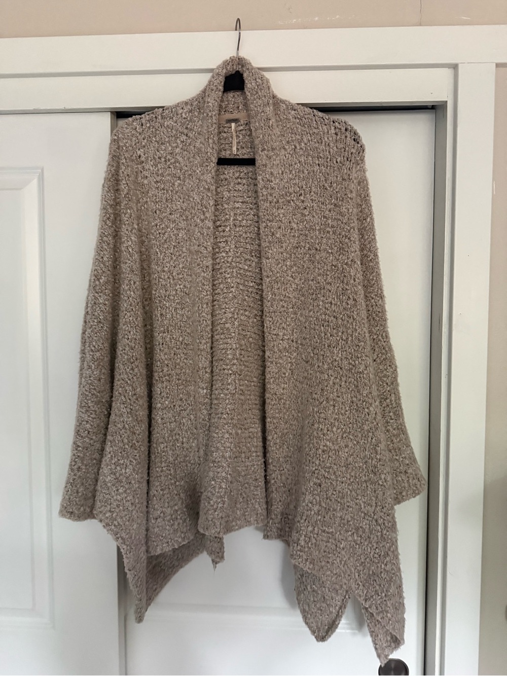 Free People Taupe Open-Front Draped Knit Cardigan